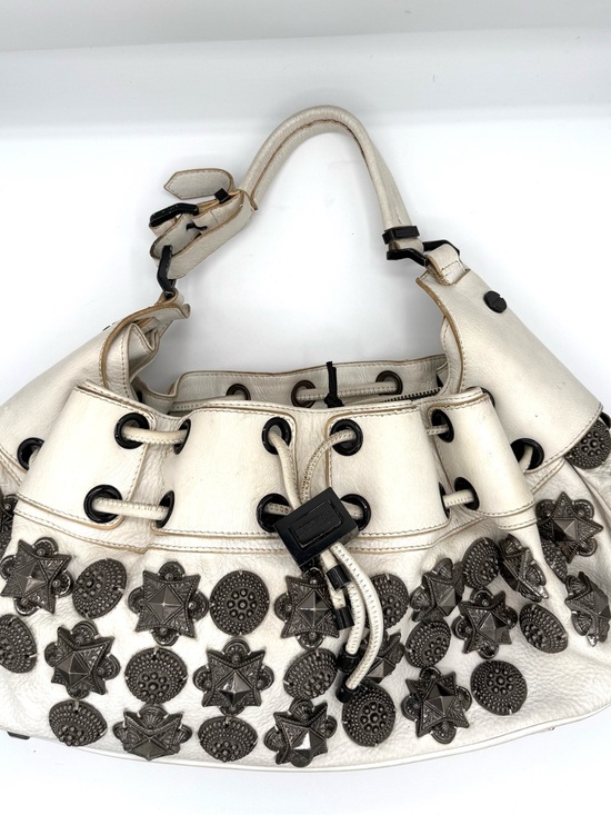 Burberry Handbags - Burberry White Leather Studded Warrior Bag